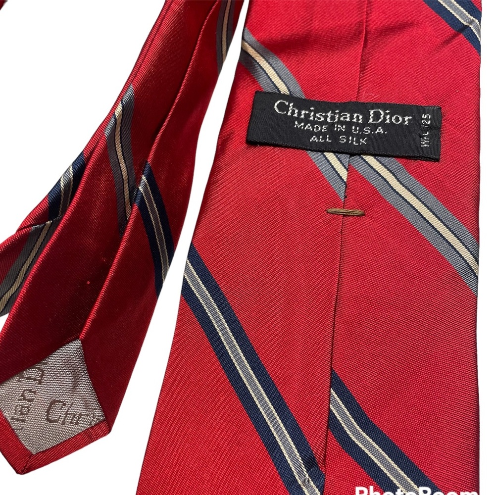 {Christian Dior} Vintage Men’s Neck Luxury Tie | Red w/Vertical Stripes USA EUC